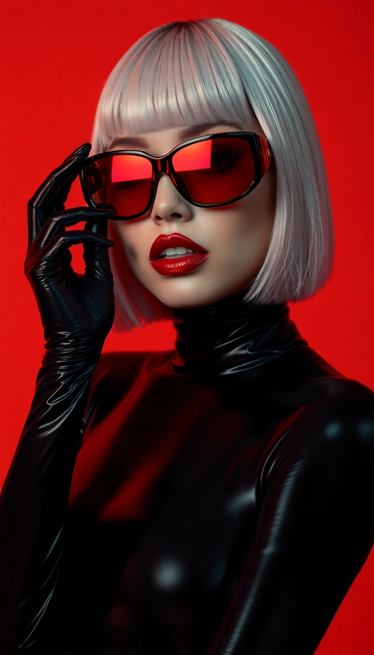 iPhone Extraordinary AI Y2K Woman Fashion Model in Black and Red Appealing Background